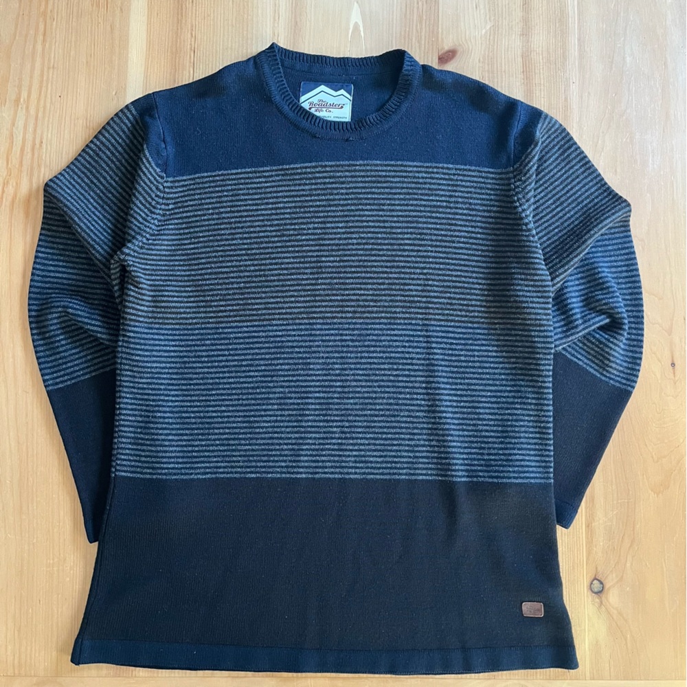 Roadster Life Co Navy Striped Knit Sweater Men’s Large Biker Style Pullover